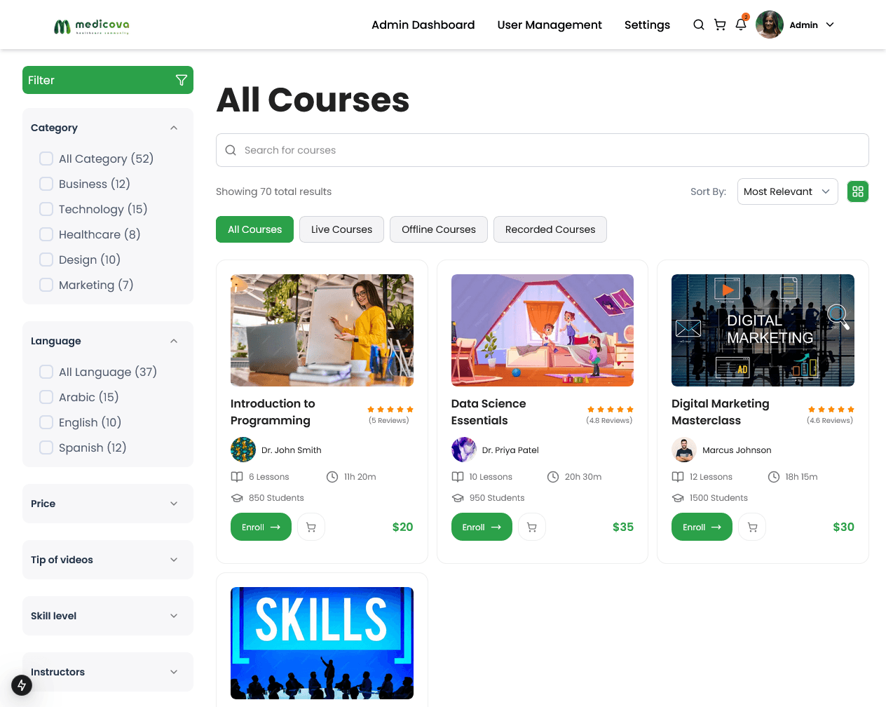 Medicova courses platform
